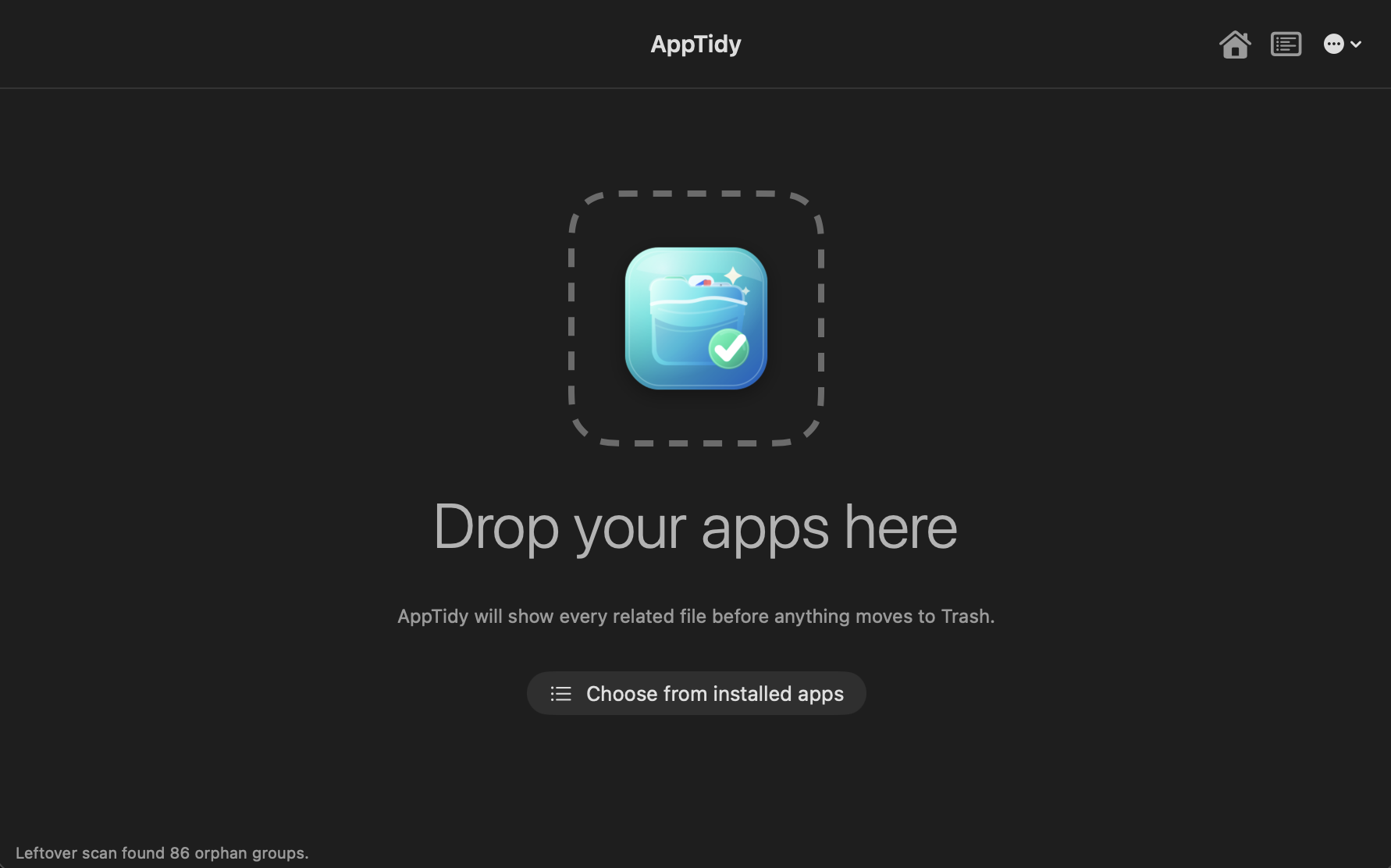 AppTidy drop screen in macOS dark mode